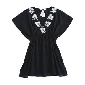 Old Navy Swim Cover-Up Women Medium Black Embroidered Cotton Gauze Kaftan Boho